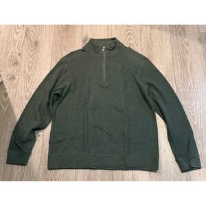 Banana Republic Mens Large Olive Green Waffle Knit Quarter Zip Pullover Sweater